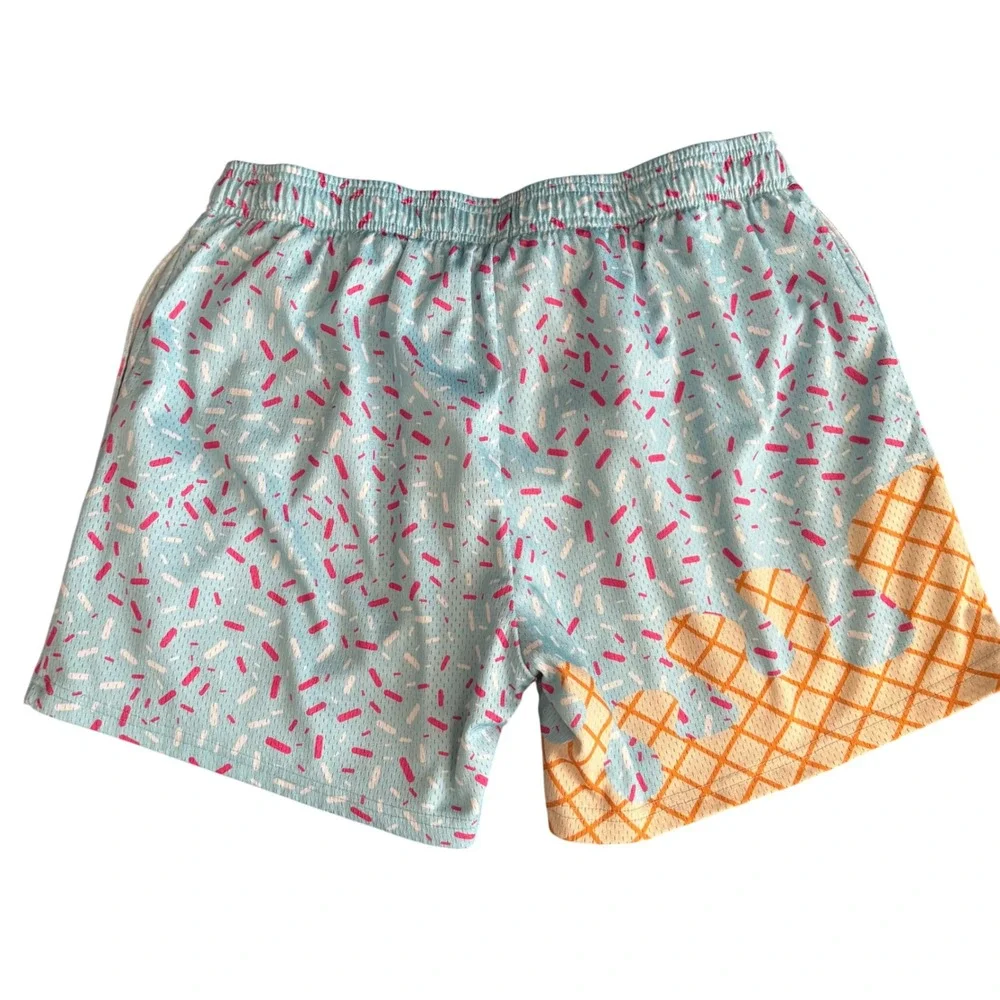 B101 Apparel Mens Large Ice Cream Sprinkle Mesh Shorts Blue Baseball Basketball